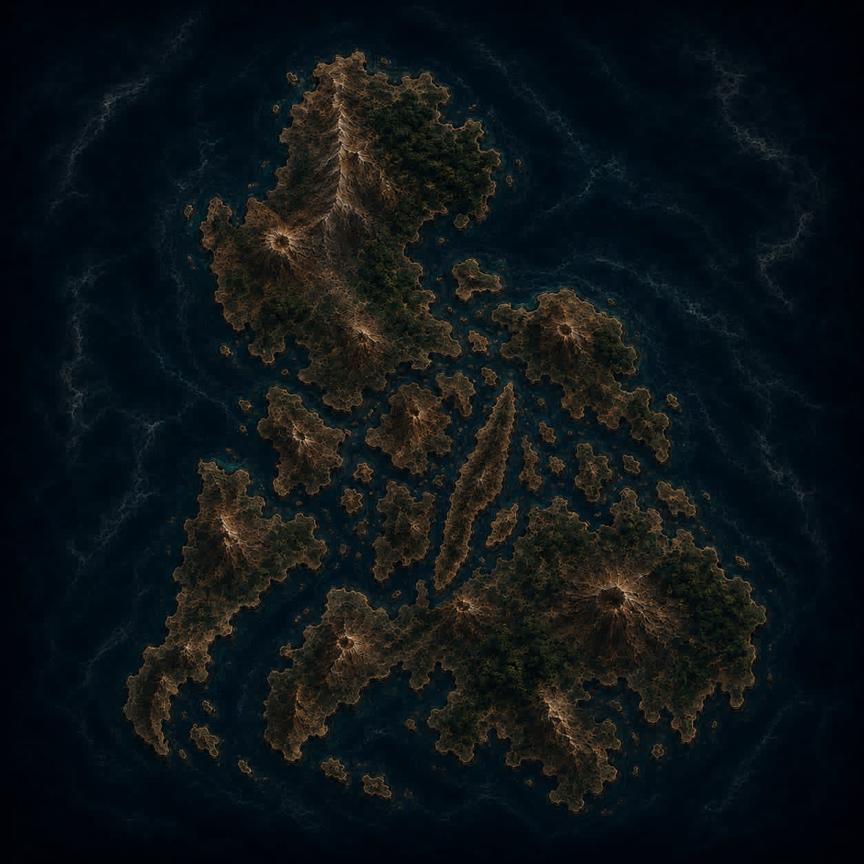 Concept map of a compressed Philippine archipelago for Kali, marked with Capiz and Biringan City